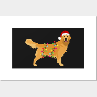 Golden Retriever Holiday Christmas Light - Golden Retriever Christmas in Santa Hat Holiday Santa Dog Posters and Art